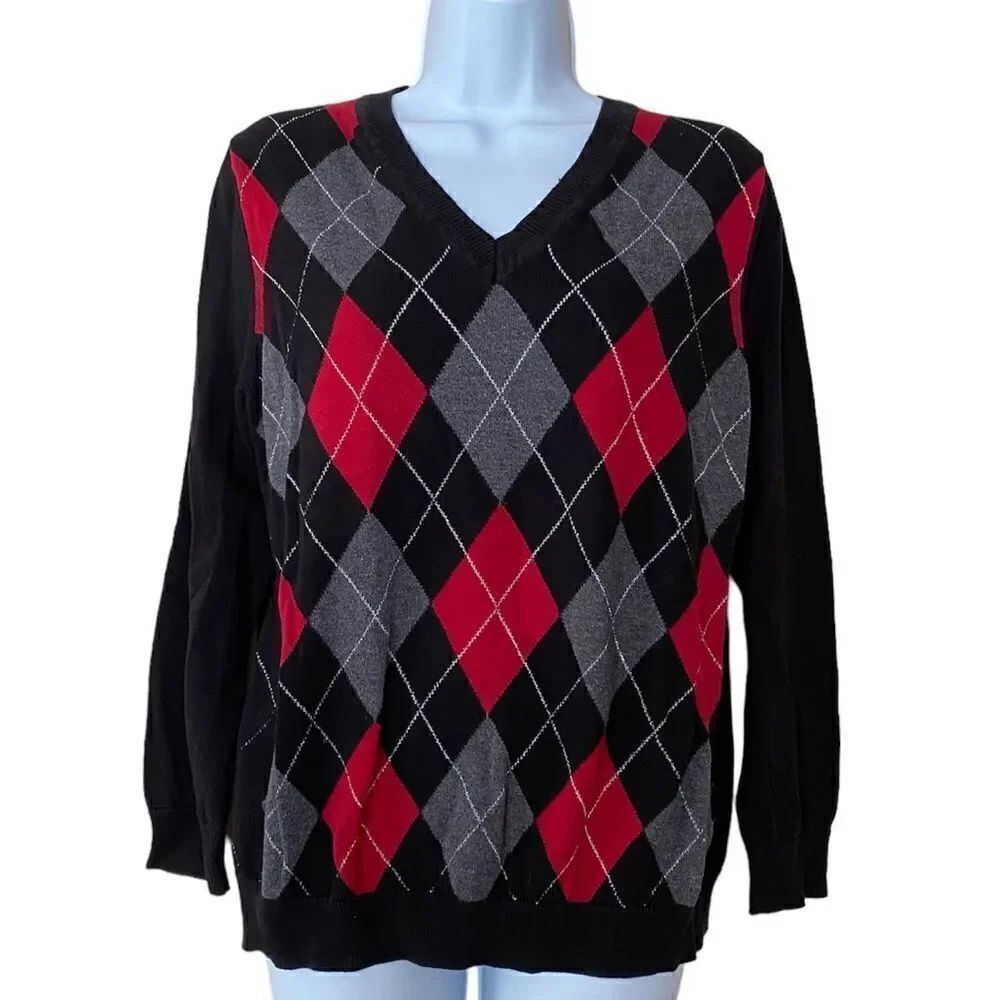 Karen Scott Women’s Argyle V-neck Sweater